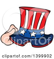 Clipart Of A Cartoon Hand Holding A Patriotic American Top Hat Like Uncle Sams Royalty Free Vector Illustration