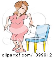 Clipart Of A Cartoon Pregnant Woman In A Pink Dress Looking Back And Sitting In A Chair Royalty Free Vector Illustration