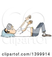 Poster, Art Print Of Cartoon White Man Laying On His Back And Wearing Virtual Reality Glasses