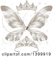 Poster, Art Print Of Princess Tiaras With Pearls And Diamonds And A Heart Butterfly Over Stars