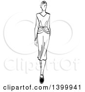 Poster, Art Print Of Sketched Black And White Walking Runway Fashion Model