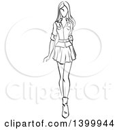 Poster, Art Print Of Sketched Black And White Walking Runway Fashion Model