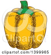 Clipart Of A Sketched Yellow Bell Pepper Royalty Free Vector Illustration