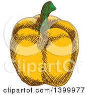 Clipart Of A Sketched Yellow Bell Pepper Royalty Free Vector Illustration