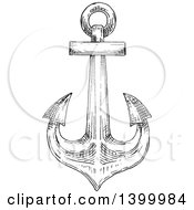 Clipart Of A Black And White Sketched Anchor Royalty Free Vector Illustration