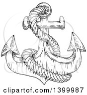 Poster, Art Print Of Black And White Sketched Anchor With Rope