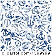 Poster, Art Print Of Nautical Seamless Background Pattern Of Navy Blue Anchors