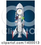 Poster, Art Print Of Rocket With Visible Mechanical Parts On Blue