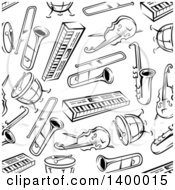 Seamless Background Pattern Of Black And White Instruments