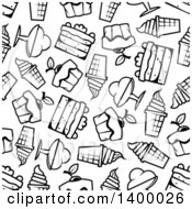 Clipart Of A Seamless Background Pattern Of Black And White Desserts Royalty Free Vector Illustration