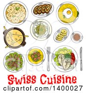 Sketched Meal Of Swiss Cuisine Dishes