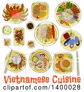 Poster, Art Print Of Sketched Meal Of Vietnamese Cuisine Dishes