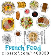 Poster, Art Print Of Sketched Meal Of French Cuisine Dishes
