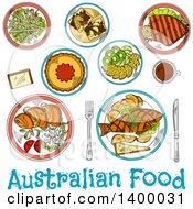 Poster, Art Print Of Sketched Meal Of Austuralian Cuisine Dishes