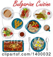 Sketched Meal Of Bulgarian Cuisine Dishes