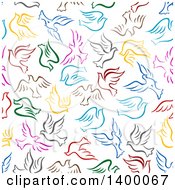 Poster, Art Print Of Seamless Background Pattern Of Colorful Doves