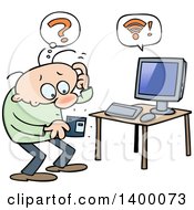 Cartoon White Man Wondering What A Floppy Disk Is For
