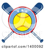 Poster, Art Print Of Softball In A Circle Over Crossed Baseball Bats