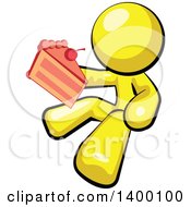 Poster, Art Print Of Cartoon Yellow Man Holding A Piece Of Cake