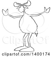 Poster, Art Print Of Black And White Lineart Moose Shrugging Why Me