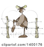 Cartoon Clipart Of A Moose Climbing Over Barbed Wire Royalty Free Vector Illustration