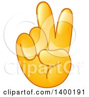 Clipart Of A Gold Smiley Emoji Hand In A Victory Or Peace Gesture Royalty Free Vector Illustration