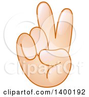 Poster, Art Print Of Caucasian Smiley Emoji Hand In A Victory Or Peace Gesture
