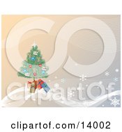 Gifts Tucked Under A Christmas Tree On A Gradient Background Of Snowflakes Clipart Illustration