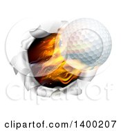 Poster, Art Print Of 3d Flying And Blazing Golf Ball Breaking Through A Hole In A Wall