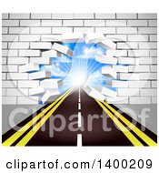 Poster, Art Print Of Road Leading Through A Hole In A 3d White Brick Wall