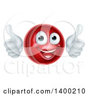 3d Happy Cricket Ball Mascot Character Giving Two Thumbs Up