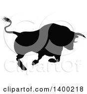Poster, Art Print Of Silhouetted Black Bull Charging