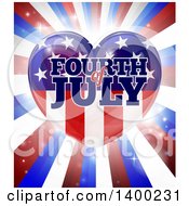 Poster, Art Print Of Fourth Of July American Flag Heart Over Rays
