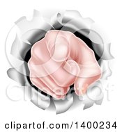 Poster, Art Print Of Cartoon Caucasian Hand Pointing Outwards Breaking Through A Wall