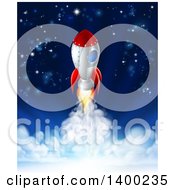 Clipart Of A Rocket Flying Through A Starry Sky Royalty Free Vector Illustration by AtStockIllustration