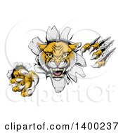 Clipart Of A Vicious Roaring Wild Cat Slashing Through A Wall Royalty Free Vector Illustration