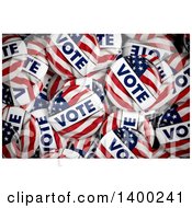 Clipart Of A Background Of 3d American Flag Political VOTE Button Pins In A Box Royalty Free Vector Illustration by stockillustrations