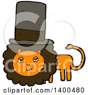 Poster, Art Print Of Cartoon Brown And Orange Male Lion Wearing A Top Hat