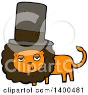 Poster, Art Print Of Cartoon Brown And Orange Male Lion Wearing A Top Hat