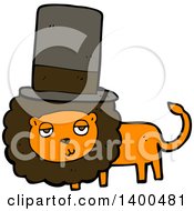 Clipart Of A Cartoon Brown And Orange Male Lion Wearing A Top Hat Royalty Free Vector Illustration by lineartestpilot