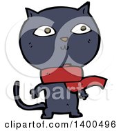 Poster, Art Print Of Cartoon Black Kitty Cat Wearing A Scarf