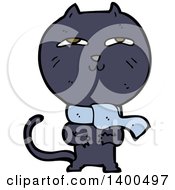 Clipart Of A Cartoon Black Kitty Cat Wearing A Scarf Royalty Free Vector Illustration by lineartestpilot