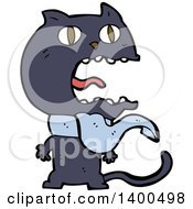 Clipart Of A Cartoon Black Kitty Cat Wearing A Scarf Royalty Free Vector Illustration