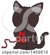 Poster, Art Print Of Cartoon Kitty Cat Playing With A Ball Of Yarn