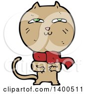 Clipart Of A Cartoon Tan Kitty Cat Wearing A Scarf Royalty Free Vector Illustration