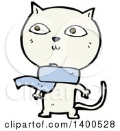 Clipart Of A Cartoon White Kitty Cat Wearing A Scarf Royalty Free Vector Illustration by lineartestpilot