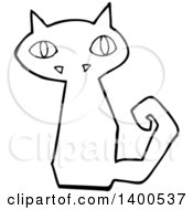 Poster, Art Print Of Cartoon Black And White Lineart Kitty Cat