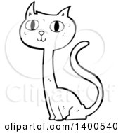 Poster, Art Print Of Cartoon Black And White Lineart Kitty Cat