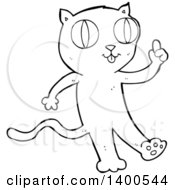 Poster, Art Print Of Cartoon Black And White Lineart Kitty Cat