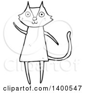 Poster, Art Print Of Cartoon Black And White Lineart Kitty Cat